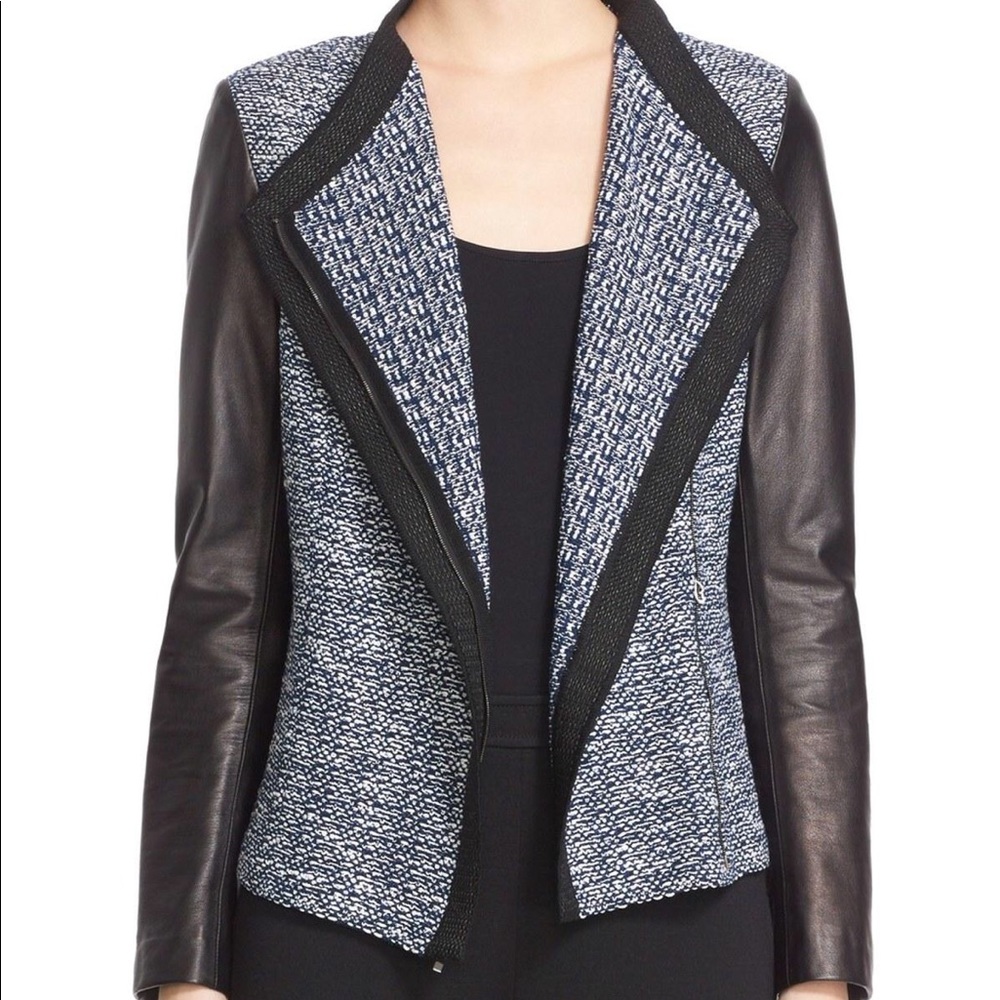 St. John Modero Genuine Leather Trim Jacket